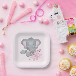Cute watercolor Elephant  Paper Plate