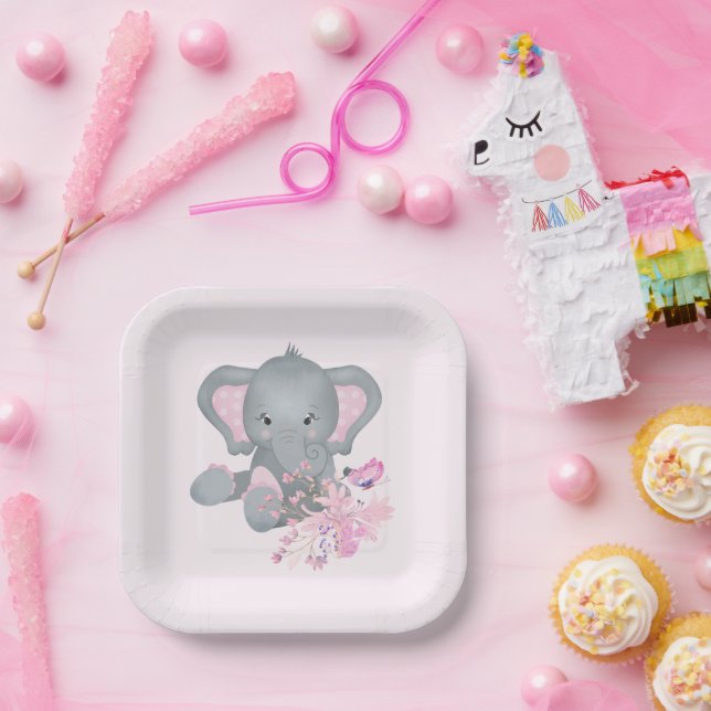 Cute watercolor Elephant  Paper Plate (Party)
