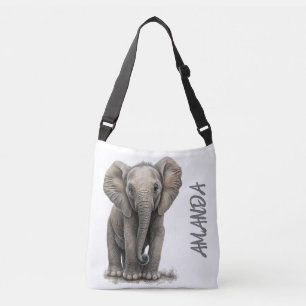 Cute Watercolor Elephant Personalised Name Crossbody Bag