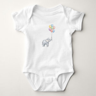 Cute Watercolor Elephant with Pastel Balloons Baby Bodysuit