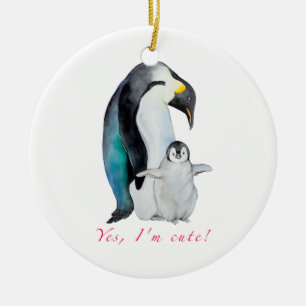Cute watercolor emperor penguins ceramic tree decoration