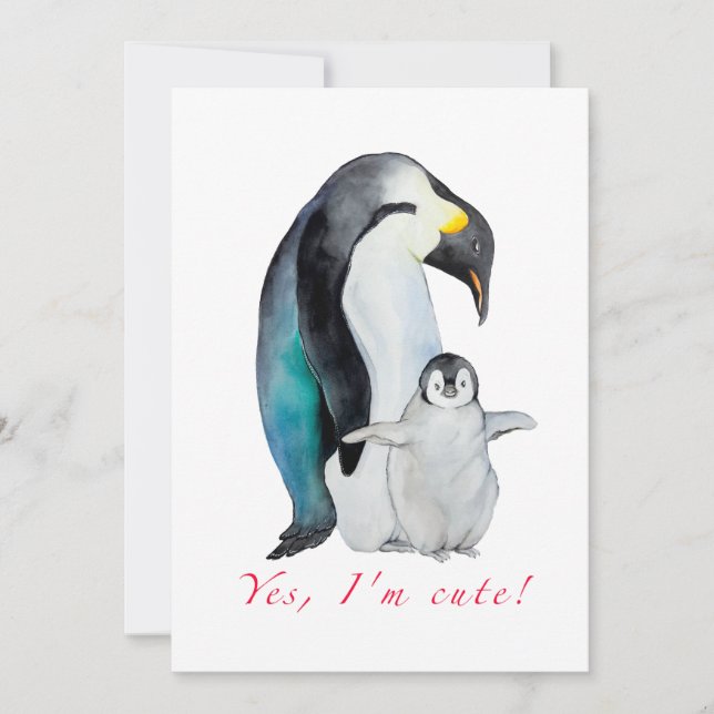 Cute watercolor emperor penguins invitation (Front)