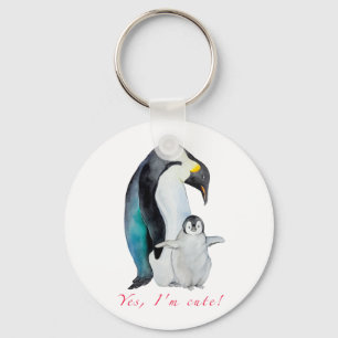 Cute watercolor emperor penguins key ring