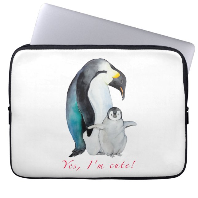 Cute watercolor emperor penguins laptop sleeve (Front)