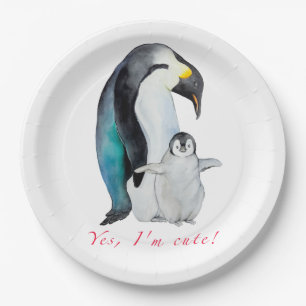 Cute watercolor emperor penguins paper plate