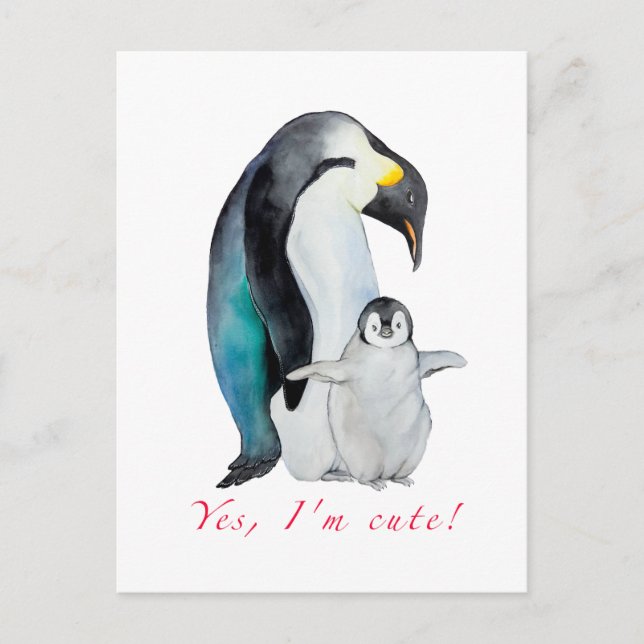 Cute watercolor emperor penguins postcard (Front)