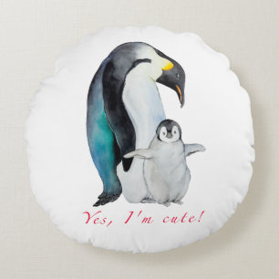 Cute watercolor emperor penguins round cushion