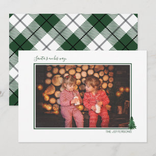 Cute Watercolor Evergreen & Plaid Holiday Card