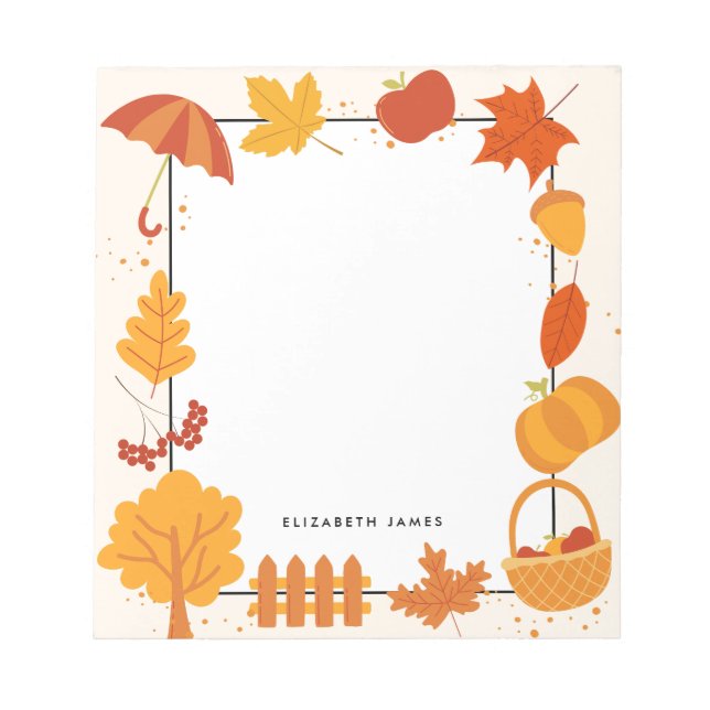 Cute Watercolor Falling Leaves Autumn Personalised Notepad (Front)