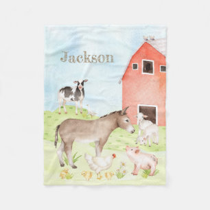 Cute Watercolor Farm Animal  Baby Blanket
