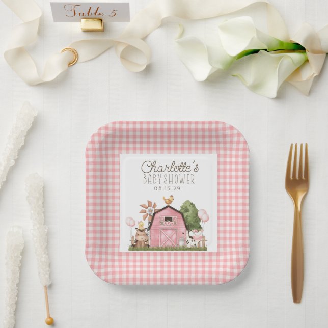 Cute Watercolor Farm Animals Baby Shower  Paper Plate (Wedding)