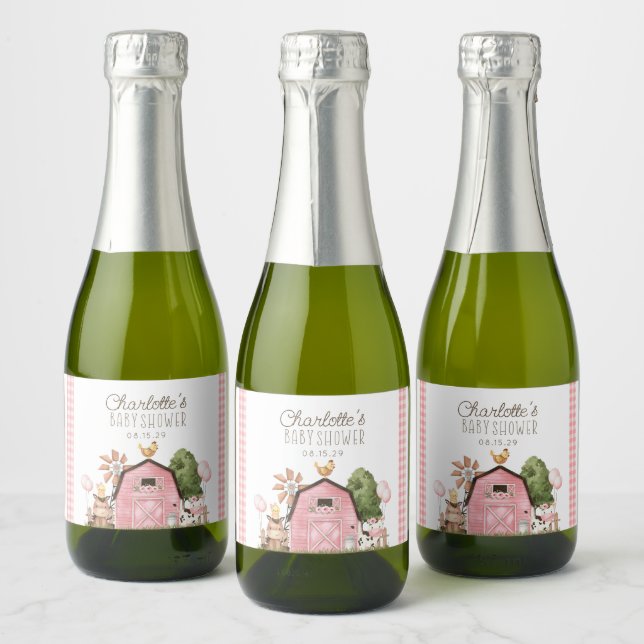 Cute Watercolor Farm Animals Baby Shower  Sparkling Wine Label (Bottles)