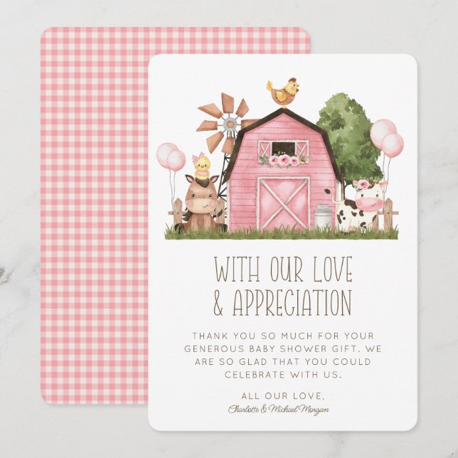 Cute Watercolor Farm Animals Baby Shower Thank You Card (Front/Back)