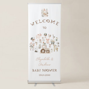 Cute Watercolor Farm Animals Baby Shower Welcome Retractable Banner