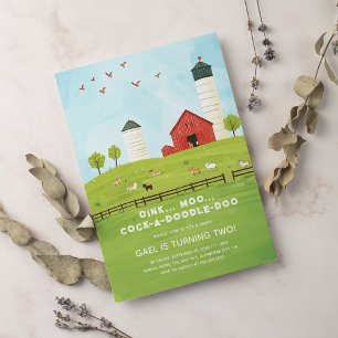 Cute Watercolor Farm Animals Kids Birthday Invitation