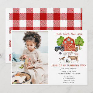 Cute Watercolor Farm Animals Kids Birthday Invitation