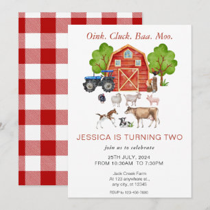 Cute Watercolor Farm Animals Kids Birthday Invitation