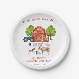 Cute Watercolor Farm Animals Kids Birthday Paper Plate