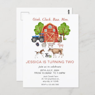 Cute Watercolor Farm Animals Kids Birthday Postcard