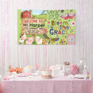 Cute Watercolor Farm Animals Teacher Welcome Class Banner