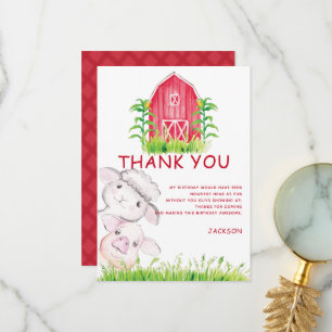 Cute Watercolor Farm Animals Thank You Card