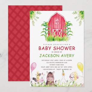 Cute Watercolor Farm Baby Shower Invitation