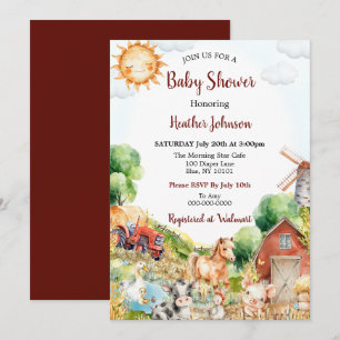 Cute Watercolor Farm Baby Shower Invitation