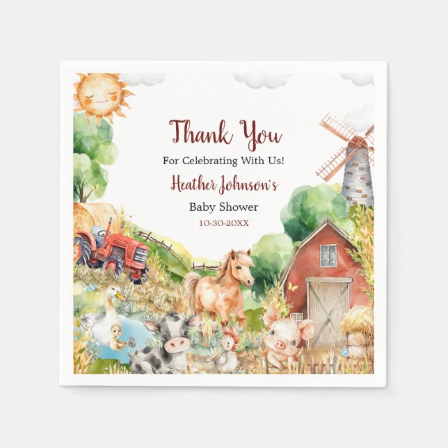 Cute Watercolor Farm Baby Shower Napkin (Front)