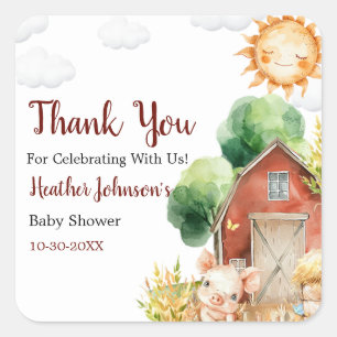 Cute Watercolor Farm Baby Shower Square Sticker