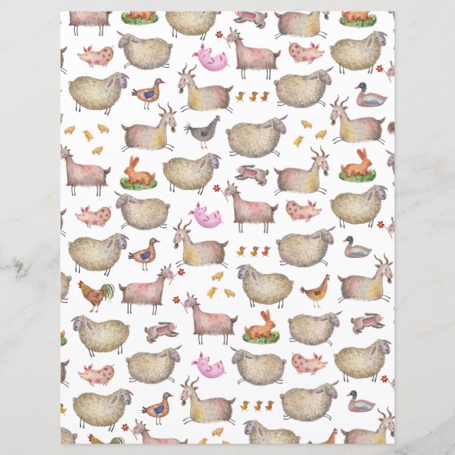 Cute Watercolor Farm Barn Animals Pattern (Front)