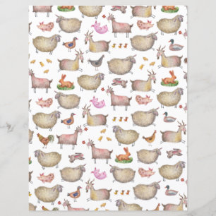 Cute Watercolor Farm Barn Animals Pattern
