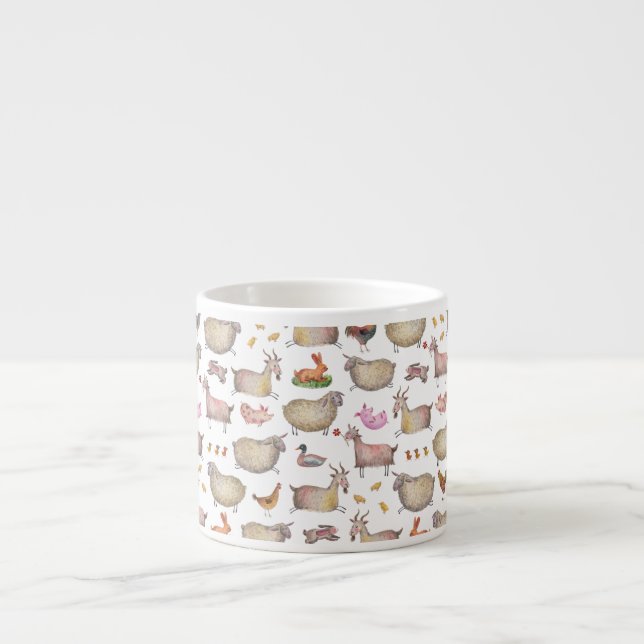 Cute Watercolor Farm Barn Animals Pattern Espresso Cup (Front)