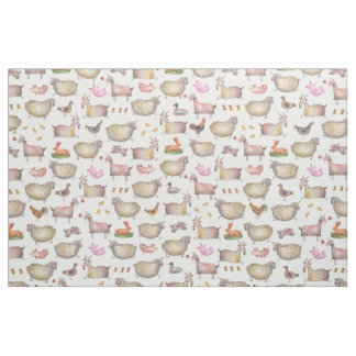 Cute Watercolor Farm Barn Animals Pattern Fabric