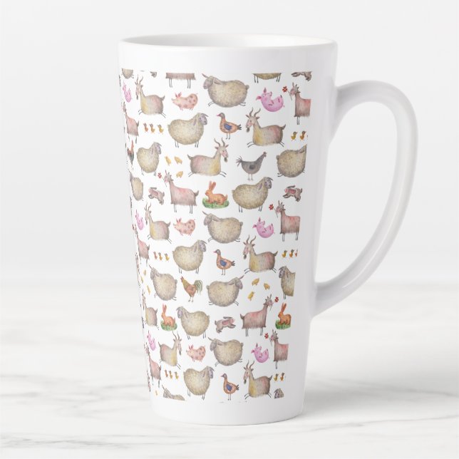 Cute Watercolor Farm Barn Animals Pattern Latte Mug (Right)