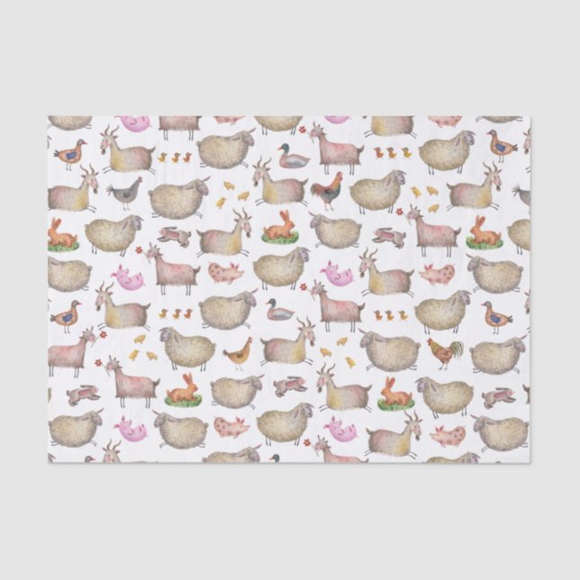 Cute Watercolor Farm Barn Animals Pattern Tissue Paper (Front)