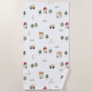 Cute Watercolor Farm Pattern Beach Towel