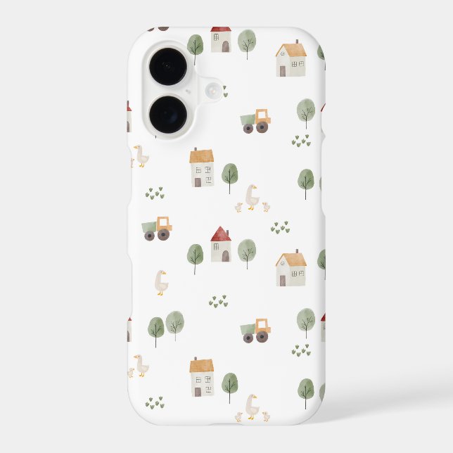 Cute Watercolor Farm Pattern iPhone Case (Back)