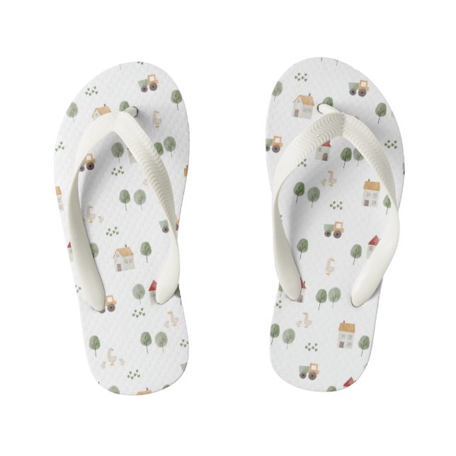 Cute Watercolor Farm Pattern Kid's Flip Flops (Footbed)
