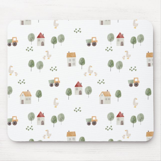 Cute Watercolor Farm Pattern Mouse Mat (Front)