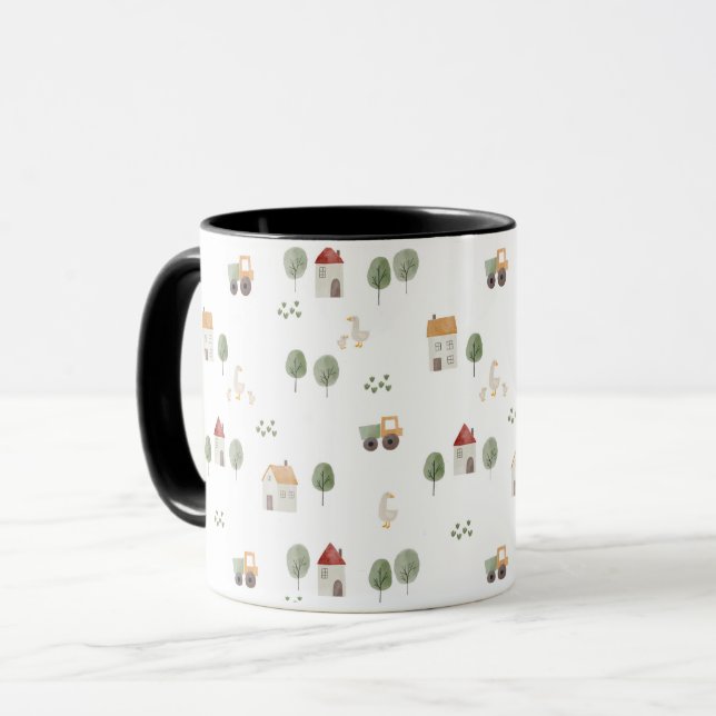 Cute Watercolor Farm Pattern Mug (Front Left)