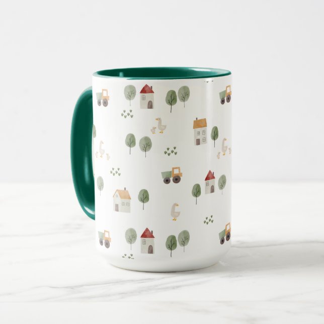 Cute Watercolor Farm Pattern Mug (Front Left)