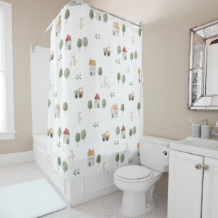 Cute Watercolor Farm Pattern Shower Curtain