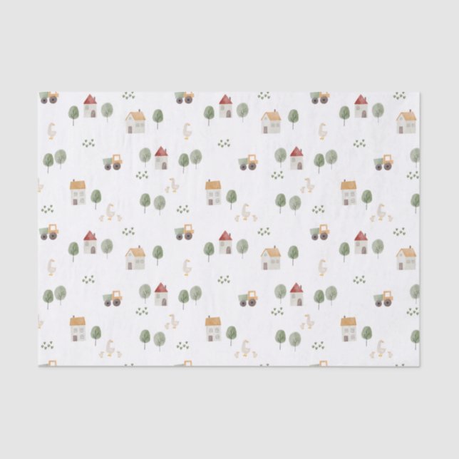Cute Watercolor Farm Pattern Tissue Paper (Front)