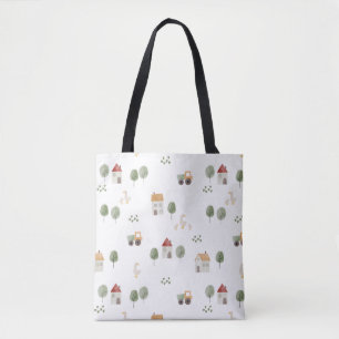 Cute Watercolor Farm Pattern Tote Bag