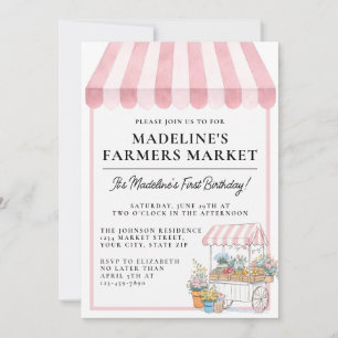 Cute Watercolor Farmers Market First Birthday Invitation