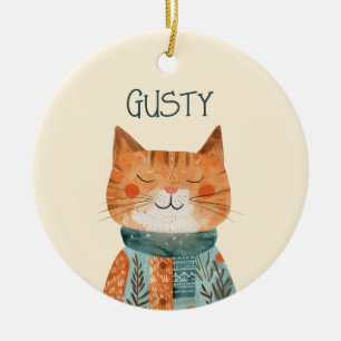 Cute Watercolor Feline Art Cat Photo Ceramic Tree Decoration