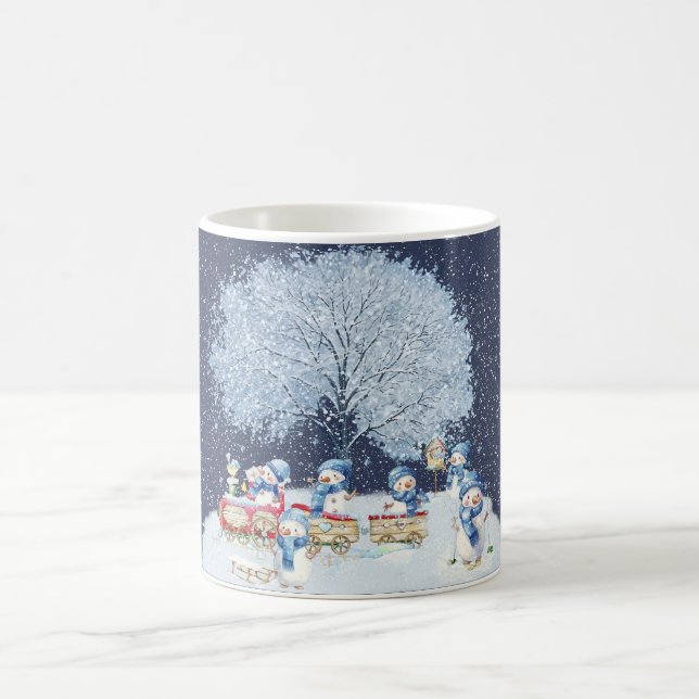 Cute Watercolor Festive Snowmen  Coffee Mug (Center)
