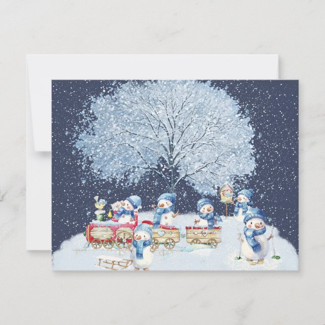 Cute Watercolor Festive Snowmen  Holiday Card (Front)