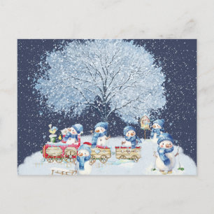 Cute Watercolor Festive Snowmen Postcard