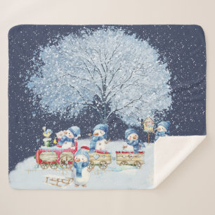 Cute Watercolor Festive Snowmen  Sherpa Blanket